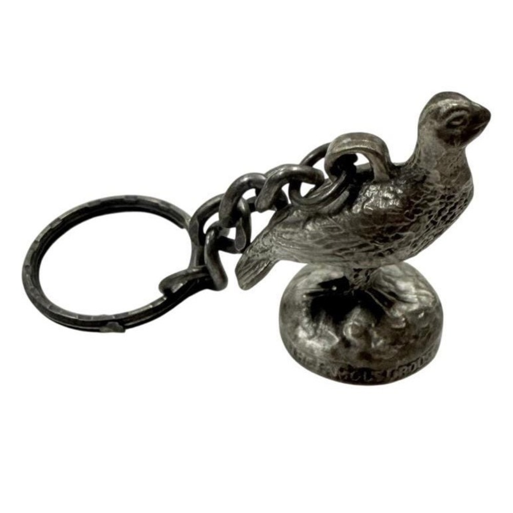 Vintage Famous Grouse Pewter Bird Keychain